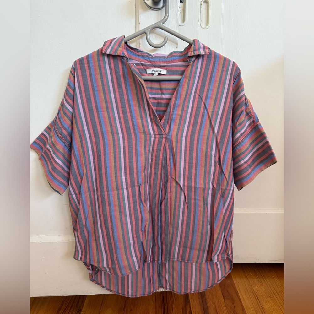 Madewell Striped V-Neck Blouse Medium